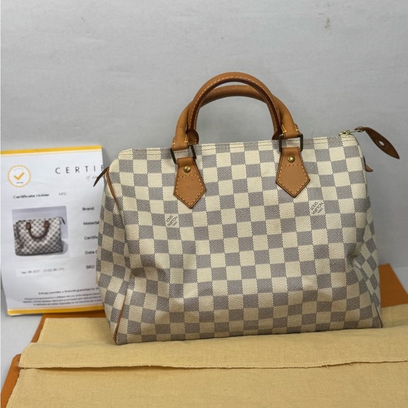 LOUIS VUITTON Damier Azur 30 Canvas Speedy Handbag Made in France. - Picture 1 of 16